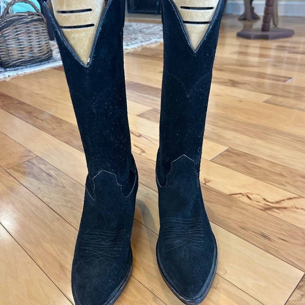 Vintage Nocona Black Suede Cowboy Boots | Women’s Size 7B | Made in USA Western - Picture 16 of 16